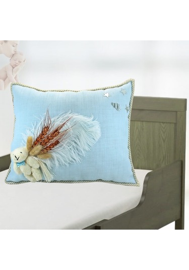 Süslebabypartystore Kuru Çiçek Tanzimli, Ayıcıklı, Takı Yastığı, Mavi