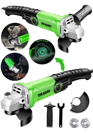 Dragro Alman DRG-4200 W Devir Ayarlı Çift Metal Dişli Şanzuman Demir Metal Kesme Taşlama Makinesi 125 MM Yeşil