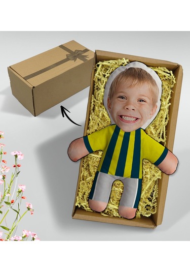 Bk Gift Hediye Kutusunda Kişiye Özel Fotoğraflı Çocuk Sarı Lacivert Futbolcu Bebek Yastık-1, Arkadaşa Hediye, Sevgiliye Hediye, Doğum Günü Hediyesi