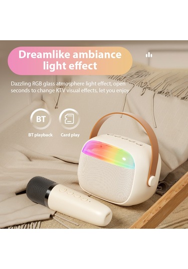 Ranyeek K30 Beyaz Bluetooth Hoparlör: Dış Mekan Taşınabilir, Renkli Işık, 2 Mikrofonlu Karaoke Sistemi, 6w Ses Gücü, Usb Şarj