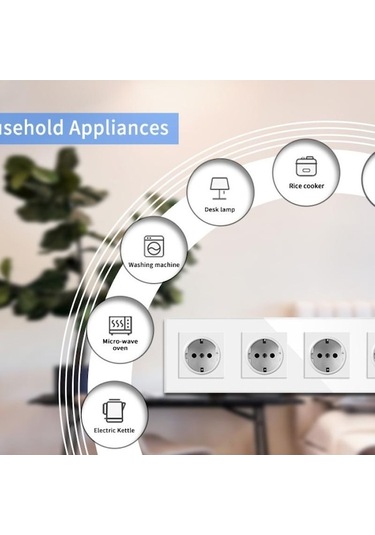 Novahub Beyaz A1 Serisi Çift Priz Temperli Cam Panel 250v Gizli Duvar Prizi Avrupa Standartı