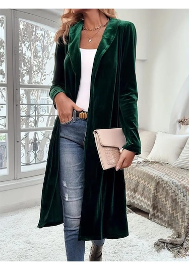 Kadın Uzun Kollu Önü Açık Kolları Uzun Midi Ceket Yeşil