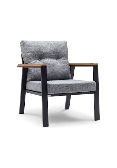 Mymassa Favori Metal Tekli Koltuk Tekli Berjer - Gri Kumaş Siyah İskelet Siyah