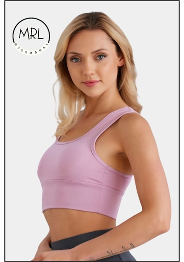 Kadın Lila Renk Sporcu Sütyeni Pedli Likralı Destekleyici Su Sporları Koşu Fitness Dans Sports Bra Lila