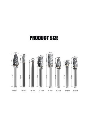 Wealthglow Adet Karbür Freze Seti 1/4 Inç Şaft Tungsten Çelik Çift Kesim Kalıp Taşlama Uçları, Parlatma Karbür Döner Freze Yok Hbcv000087lo6h Ylgı0s