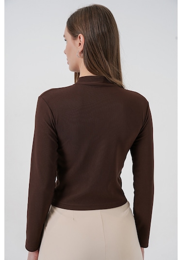 Kadın Kurdale Detay Uzun Kollu Bluz 977 - Kahverengi Kahverengi