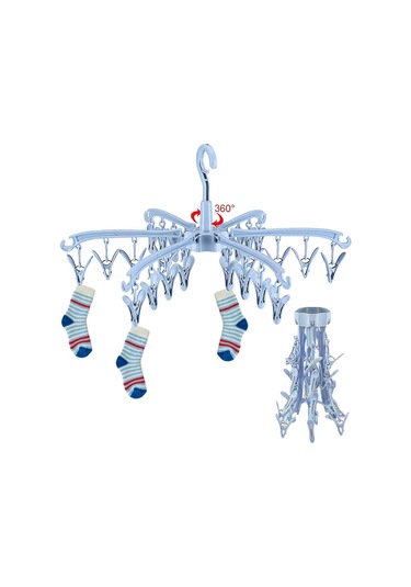 Ganzhoushop 24 Tırnaklı Katlanır Çorap Kurutma Makinesi, Temizlik Hatları İçin Çorap Askısı, Giysi Kurutma Askısı Mavi Çok Renkli