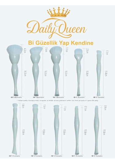 10 Lu Plastik Saplı Makyaj Fırça Seti Yumuşak Sentetik Kıllar, Profesyonel Sonuç Buz Mavi