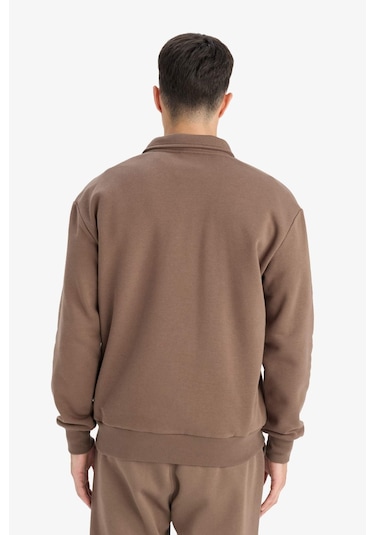 Defacto Regular Fit Dik Yaka Yarım Fermuarlı İçi Yumuşak Tüylü Basic Düz Sweatshirt X7405az25aukh154 Haki