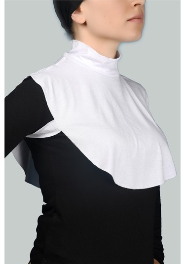 Altobeh Düz Balıkçı Yaka Boğazlı Penye Tesettür Kadın Yakalık Boyunluk - Beyaz