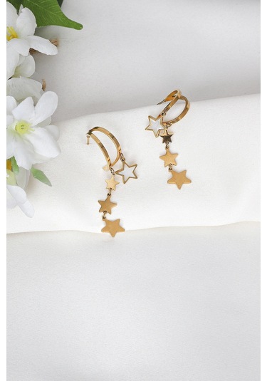 Çelik Yıldızlı Küpe Çok Renkli