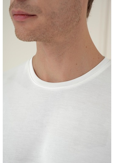 Comfort Fit Bisiklet Yaka Modal Kısa Kol Casual Ekru Tişört Ts 895 Ekru