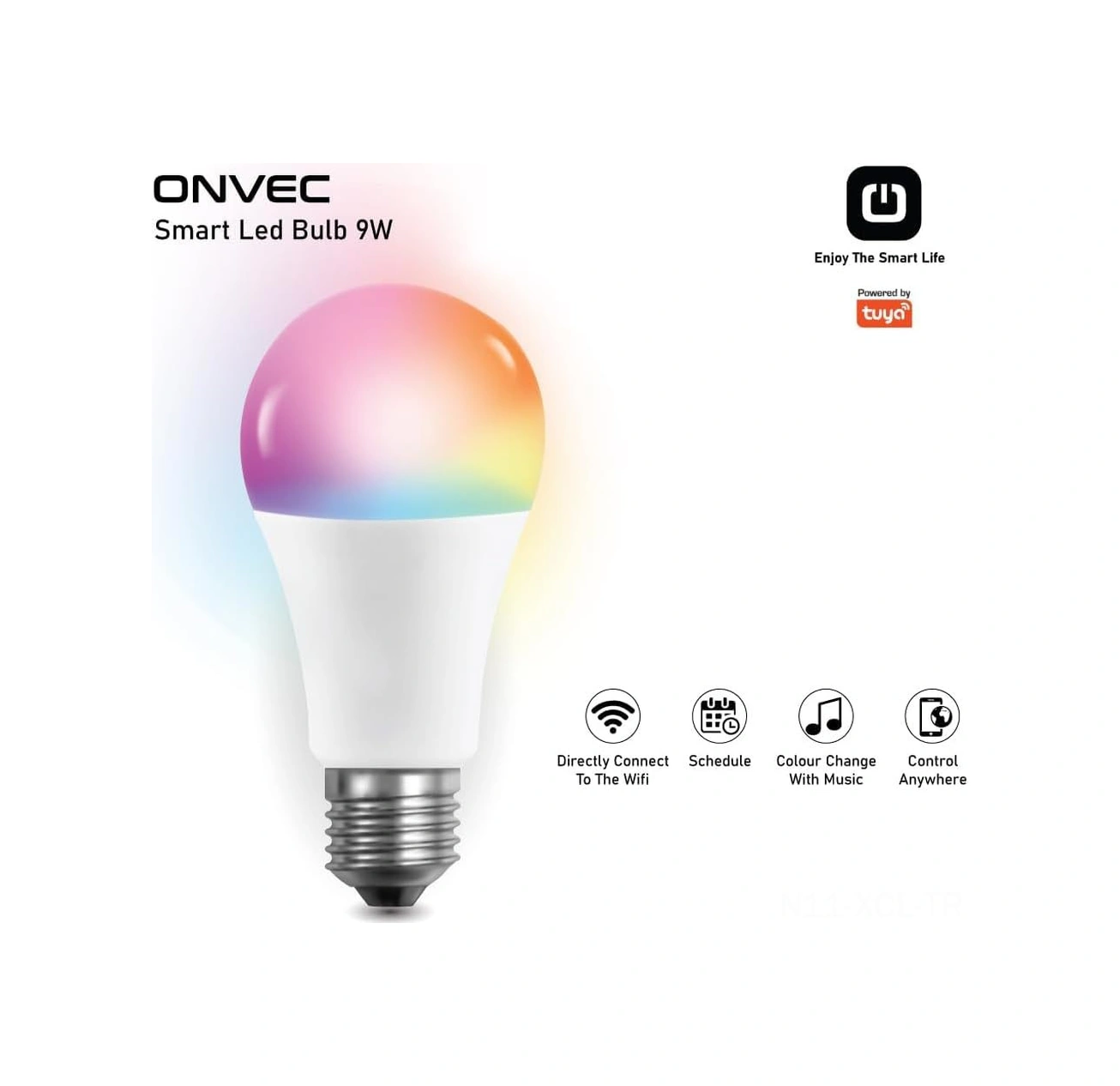 Konesam Onvec 2gen Tuya 9w Akıllı Ampul, Wifi+bluetooth Desteğiyle Rgb Renk Ve Parlaklık Ayarlamalı, 806 Lumens, 200-240v, 20.000 Saat Ömür 1 Adet Beyaz
