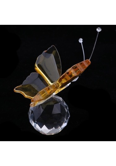 Pazly Uçan Top Süs Sarı Kristal Kesilmiş Kelebek Homyl Heykelcik Cam Ea