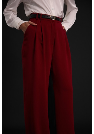 Sateen Luna Krep Pantolon - Bordo-136966 Bordo