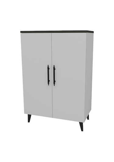 Pegasus 3 Raflı 2 Kapaklı Çok Amaçlı Dolap Mutfak Banyo Balkon Erzak Killer Dolabı Antrasit-beyaz
