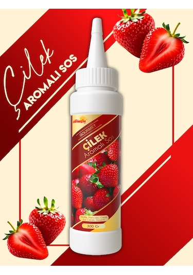 Güllüoğlu Çilek Aromalı Sos - Waffle & Krep & Pankek & Tatlı & Dondurma & Kruvasan Sos - 300 Gr / 225 Ml