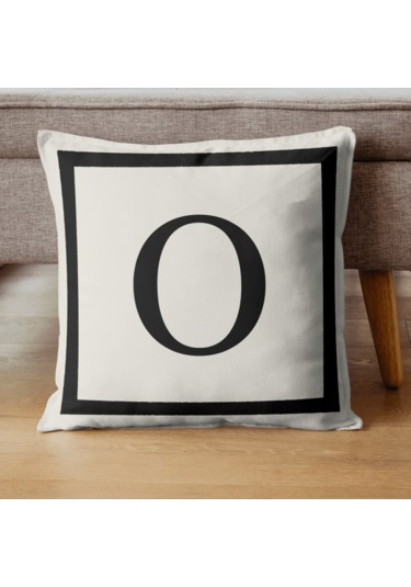 Harfli Kırlent Kılıfı - O Harfi - Dekoratif Kırlent Kılıfı Krem