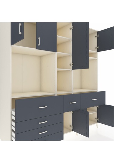 Kronos Dolap 10 Raflı 6 Çekmeceli 8 Kapaklı 220x59x243 Aytaşı-antrasit/antrasit Antrasıt/antrasıt