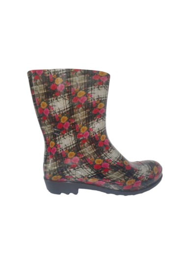 Emek Kadın Krem-sarı-pembe Çiçekli 23 Cm Kısa Bahçe Yağmur Çizmes Krem