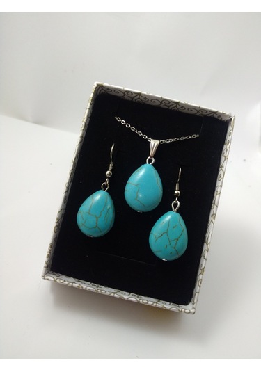 Turkuaz Firuze Taşı Kolye/Küpe Set – Doğaltaş Kolye ve Küpe Tak N11.8658