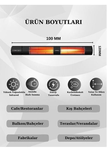 Hottable Classic Plus 4000 W Su Geçirmez Uzaktan Kumandalı Isı Kademeli Infrared Dış Ortam Isıtıcı