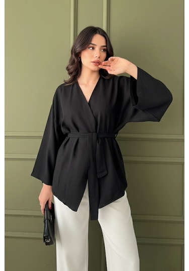 Kadın Kuşaklı Kimono 1177 Siyah