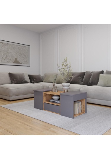 Lila Orta Sehpa 3'lü Takım Zigonlu 100 Cm, Atlantik Çam - Sis Gri