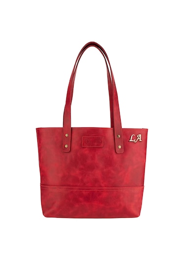 Twingold İsme Özel Tote Bag El Omuz Çantası - %100 Rainbow Deri - Ac03003 - Kırmızı Kırmızı