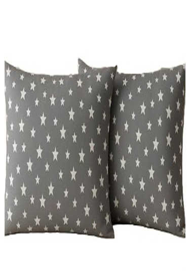 More Home Yastık Kılıfı Kapaklı 2 Adet 50 X 70 Cm Gri Beyaz Yıldızlı Beyaz - Gri