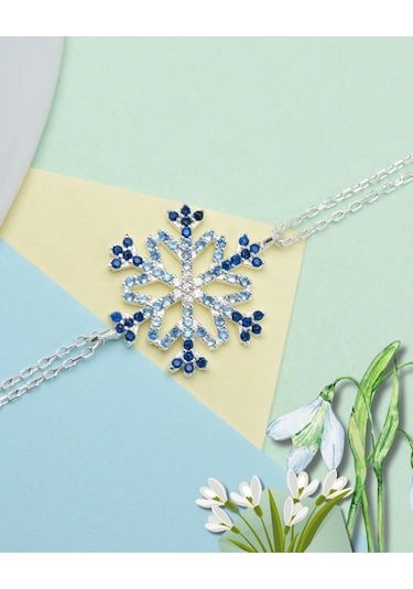 Brezza Lusso Jewelry Diamond Seri Aqua-safir Taşlı Kar Tanesi Snowflake Gümüş Bileklik