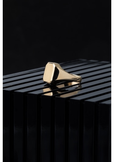 14 Ayar Altın Dikdörtgen Plaka Serçe Parmağı Erkek Yüzük