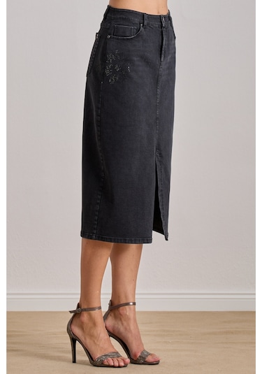 Diz Boy Siyah Jean Etek Siyah