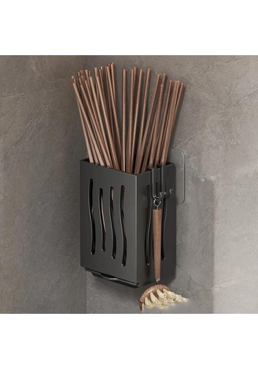 Siyah Mutfak Eşyası Rafı-çok Fonksiyonlu Drenaj Çubuk Tutucu, Duvara Monte Veya Bağımsız Çatal Saklama Kutusu, Plastik