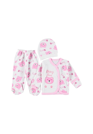 Furkanbaby Pembe 3 Lü Kendinden Eldivenli Takım Seti Pembe