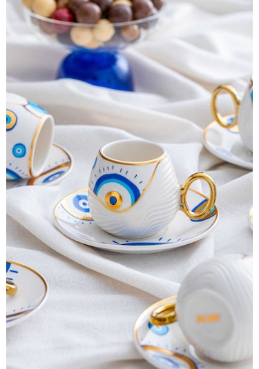Acar Jupiter 6 Kişilik Porselen Kahve Fincanı Takımı - 90 Ml 06011 Beyaz