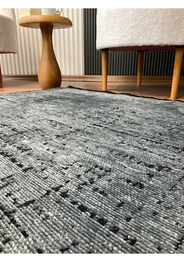Şönil Dokuma Kayma Yapmaz Makinede Yıkanabilir Leke Tutmaz Kesme Bohem Kilim Antrasit 2 Gri