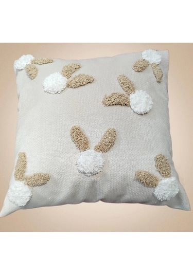 El İşlemesi Punch Nakışlı Kırlent Kılıfı Ekru