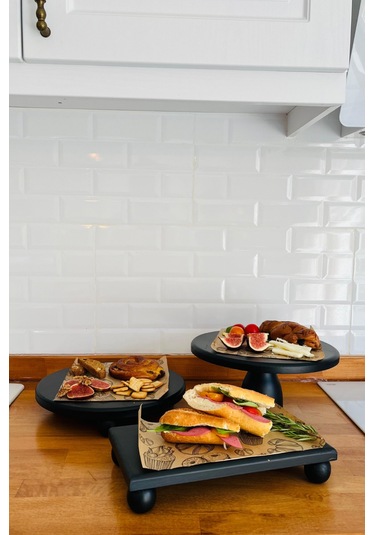 Siyah 3lü 29 Cm Lucca Pastalık, 29 Cm Risus, 17x30 Risus Ahşap