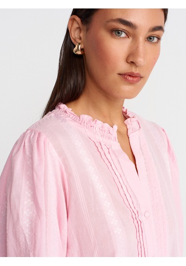 Dilvin 5807 Nervür Detaylı Balon Kol Gömlek-açık Pembe Açık Pembe