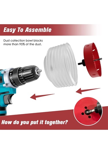 Toz Hazneli 6 İnç Delik Testeresi, 3/8 İnç Altıgen Şaftlı Mandrel Matkap Toz Haznesi