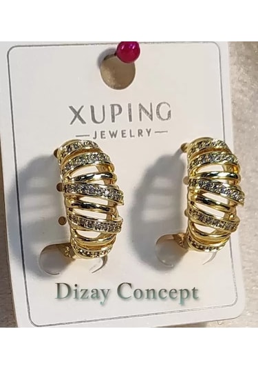 Xuping Gold Sıralı Zirkon Taşlı Sarmal Küpe Altın