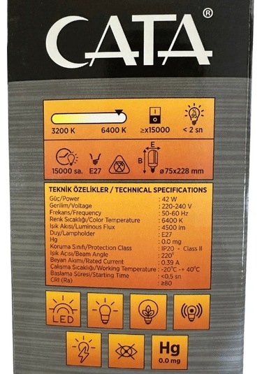 Cata Ct-1152 42w 6400k Beyaz Işık E27 Duylu Led Pervane Ampul 2 Adet