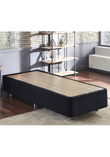 Nironyatak Niron Ela Baza -100 x 200 CM Cm Tek Kişilik Sandıklı Siyah Kumaş Baza