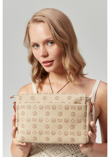 Kadın Dört Bölmeli Monogram Portföy Çarpraz Omuz Çantası