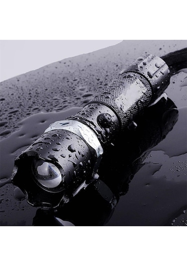 Pilli El Feneri Çakarlı Led Avcı El Feneri Profesyonel El Feneri Siyah