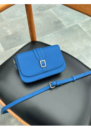 Mft Leather Hakiki Deri Kadın Çanta Viola 1524 Flother Mat Saks Mavi