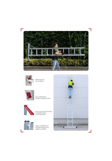 Çağsan TS6050 2x8 Basamaklı Duo İki Parçalı Alüminyum Merdiven