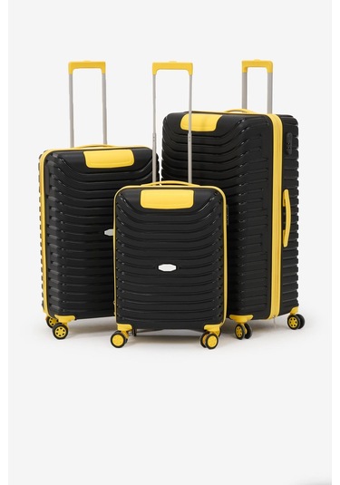 3'lü Set Silikon Kırılmaz Pp Unisex Siyah Sarı Valiz Pwvlz005 Siyah Sarı