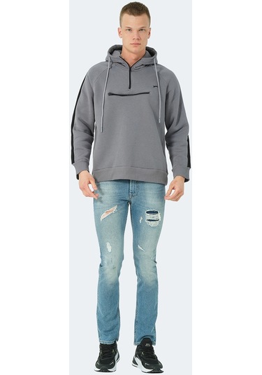 Slazenger KLEMENT IN Erkek Kapüşonlu Fermuarlı Koyu Gri Sweatshirt